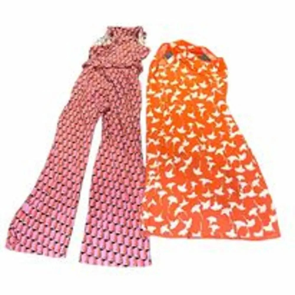 Diane Von Furstenberg XXS Set Pink Modern Geo Jumpsuit & Orange Grinkgo Wrap - Picture 2 of 9